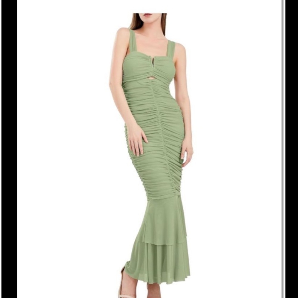New Women Large Sexy Backless Zipper Pleated Ruffles Mermaid Fishtail Dress